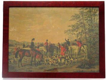 Antiek lithografisch kunstwerk ingelijst onder glas.  beschikbaar voor biedingen