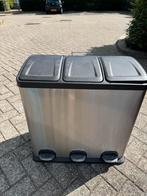 Prullenbak 3x30 liter - Afval scheiden, Ophalen, Met pedaal, 50 tot 75 cm, Rvs