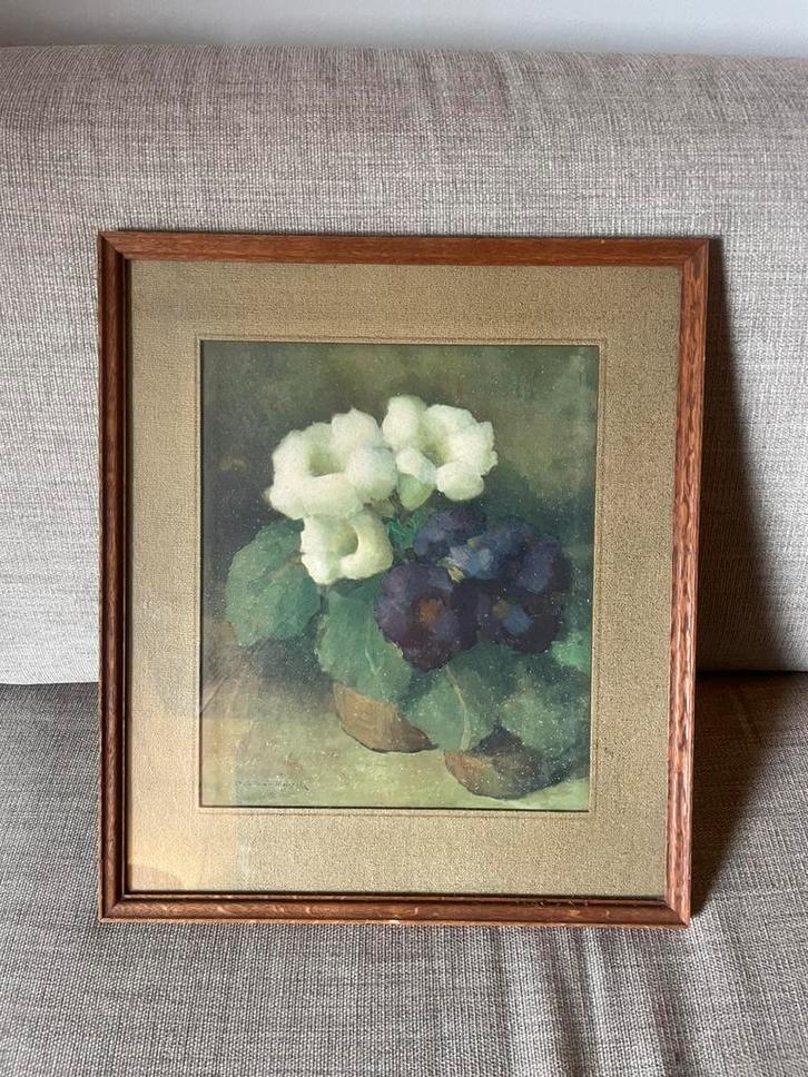 Bloemstilleven (achter glas), Antiek en Kunst, Kunst | Schilderijen | Klassiek, Ophalen of Verzenden