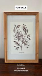 Tekening incl. lijst, Ophalen of Verzenden, Zo goed als nieuw, Hout, Minder dan 50 cm