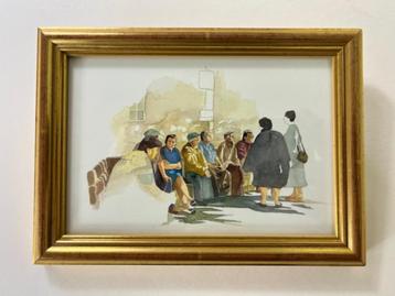 Set Franse vergulde lijsten met afbeeldingen aquarellen e.d. beschikbaar voor biedingen