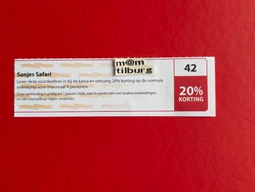 Bon 42 Sanjes Safari 20% korting voor max. 4 personen., Tickets en Kaartjes, Recreatie | Dierentuinen, Drie personen of meer, Kortingskaart