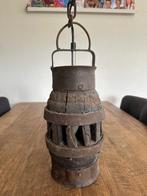 Vintage / antieke hanglamp van een vetpot van een wielas boe, Antiek en Kunst, Ophalen of Verzenden
