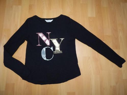 Hippe zwarte longsleeve van H&M, maat 158/164 ZGAN!, Kinderen en Baby's, Kinderkleding | Maat 158, Zo goed als nieuw, Meisje, Shirt of Longsleeve