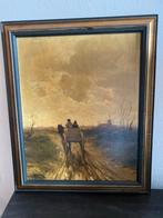 Olieverf Paard en Wagen bij Molen, Gesigneerd 'lo' - Restaur, Antiek en Kunst, Ophalen of Verzenden