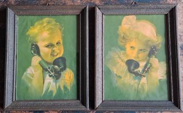 Bellende kinderen.  Chromolithografie.  2 st. Ca 1930. beschikbaar voor biedingen