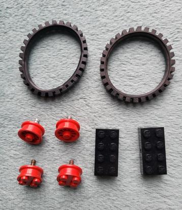 Lego spaak en 2x2 studs wielen Rood + as blokjes 4x2x1 Zwart beschikbaar voor biedingen