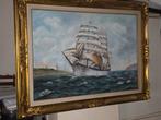 XL antiek schilderij met glas, Antiek en Kunst, Kunst | Schilderijen | Klassiek, Ophalen of Verzenden
