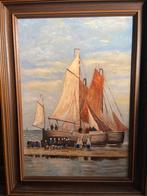 Schilderij: Scheveningse platbodems , C. Jaspers, Antiek en Kunst, Ophalen of Verzenden