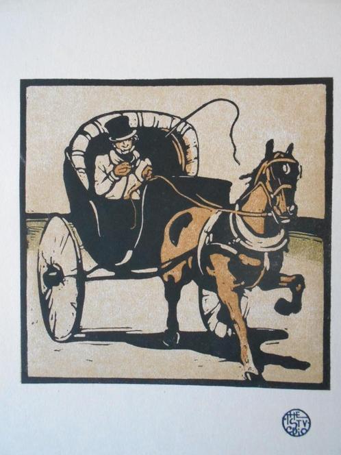 Houtsnede The Cabriolet William Nicholson (1872-1949), Antiek en Kunst, Kunst | Etsen en Gravures, Ophalen of Verzenden