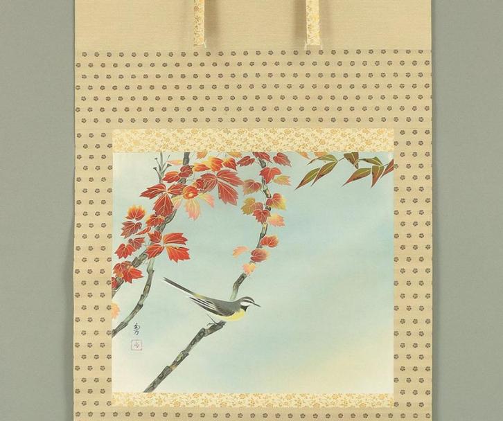 Japanse scroll vogel en herfstbladeren, Antiek en Kunst, Kunst | Niet-Westerse kunst, Ophalen of Verzenden