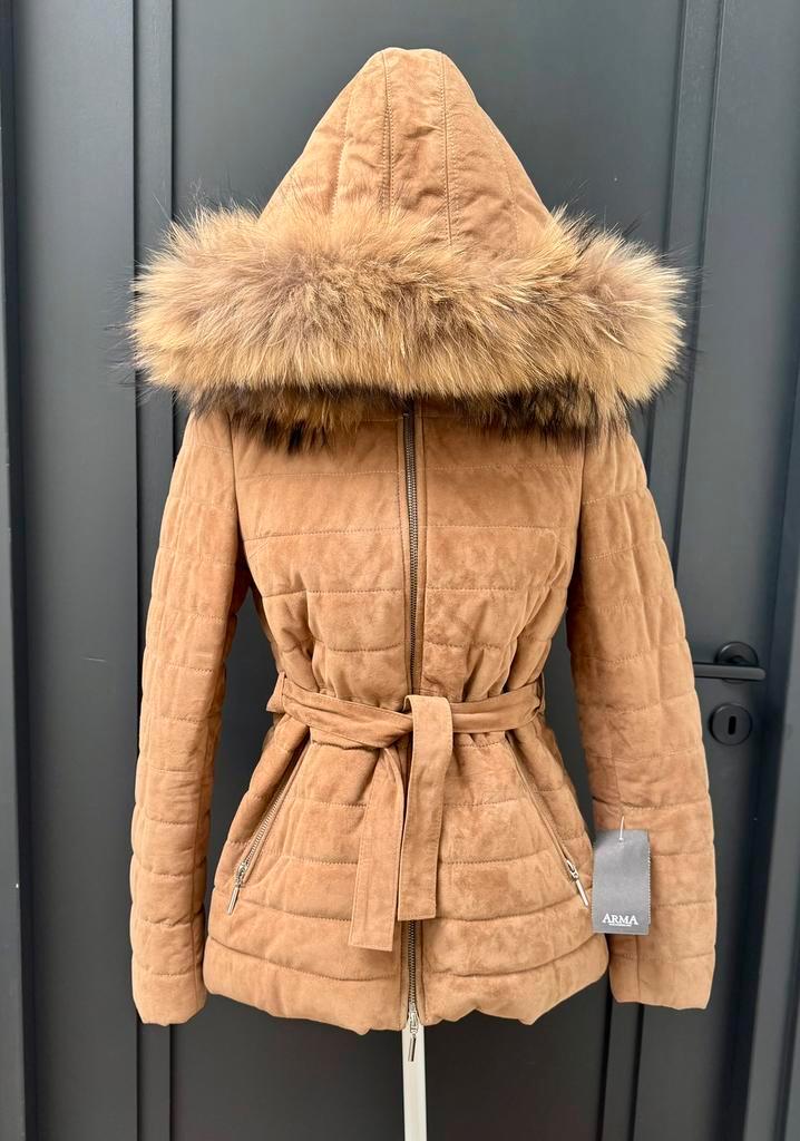 Nieuw! Arma Leder bruin suéde jas mt 36 - S, Kleding | Dames, Jassen | Winter, Nieuw, Maat 36 (S), Ophalen of Verzenden