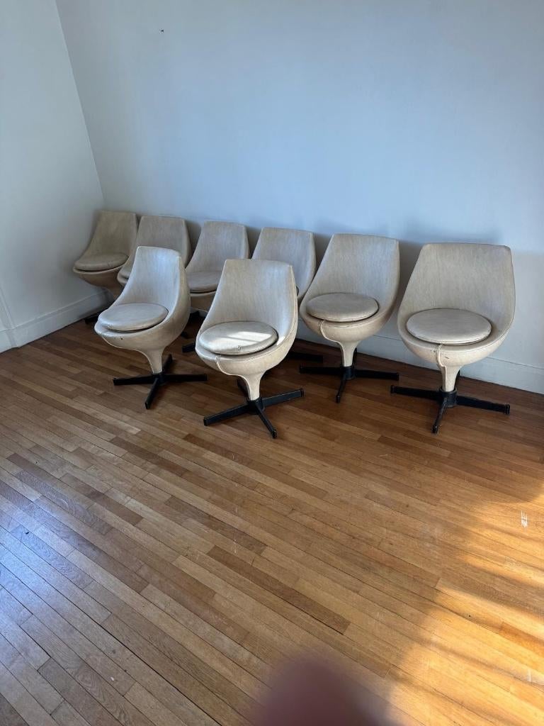 8 stuks Vintage Designstoelen van ontwerper Pierre Gauriche, Huis en Inrichting, Fauteuils, Gebruikt, Kunststof, 50 tot 75 cm