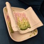 Brocante barbotine aardewerk aspergeschaal met treef, Ophalen of Verzenden