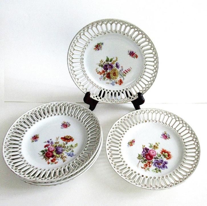 Antieke set - vijf dessertborden Fraureuth Germany uit 20, Antiek en Kunst, Antiek | Porselein, Ophalen of Verzenden