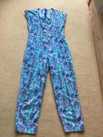 Vrolijk vintage blauw/paars/ turquoise zomer jumpsuit mt 40, Ophalen of Verzenden, Gedragen, Maat 38/40 (M), Blauw