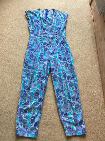 Vrolijk vintage blauw/paars/ turquoise zomer jumpsuit mt 40 beschikbaar voor biedingen