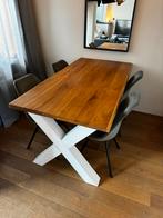 Eiken tafel met kruis poot en vier stoelen, Ophalen of Verzenden, Zo goed als nieuw