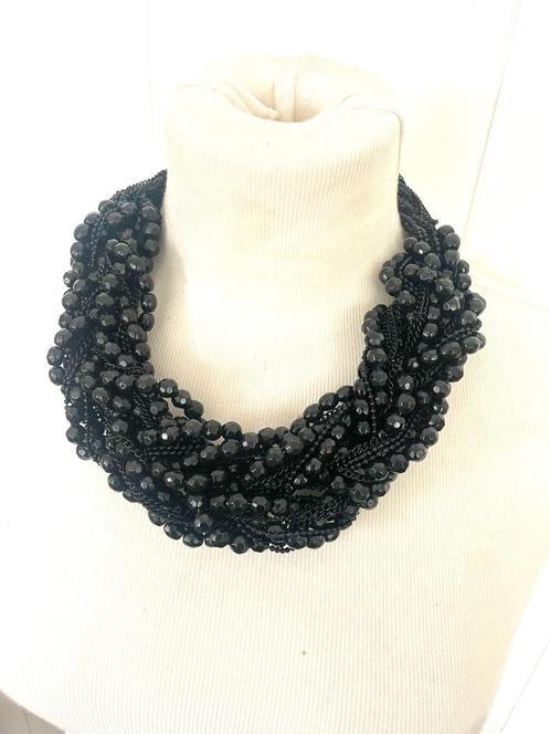 Zwarte kralenketting, chokerketting, verstelbaar, Sieraden, Tassen en Uiterlijk, Kettingen, Zo goed als nieuw, Kunststof, Zwart