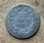 25 cent 1895 Schuin muntmeester teken Wilhelmina, Postzegels en Munten, Munten | Nederland, Ophalen, Zilver, 25 cent, Koningin Wilhelmina