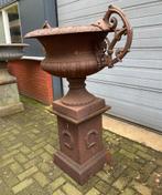 XXL gietijzeren vaas met zuil tuinvaas bloempot met oren, Verzenden, Zo goed als nieuw