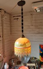 antieke gebrandschilderde glazen hanglamp met boerderij, Antiek en Kunst, Ophalen