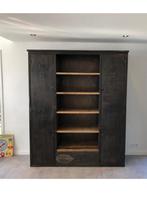 Stalen kast met houten planken - industrieel, Huis en Inrichting, Kasten | Boekenkasten, Ophalen, Gebruikt, 25 tot 50 cm, 200 cm of meer