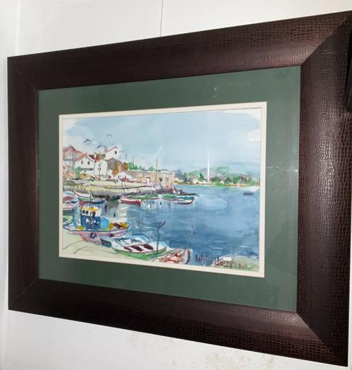 Grote Aquarel - Antonio HEREDERO - Haven Galicië, Antiek en Kunst, Kunst | Schilderijen | Klassiek, Ophalen