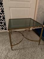 Glazen tafel rookglas met messing vintage, Ophalen of Verzenden, 75 cm of meer, Rechthoekig, Glas