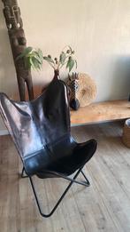 Zwarte leren vlinderstoel, Huis en Inrichting, Fauteuils, Ophalen, Minder dan 75 cm, Leer, Zo goed als nieuw