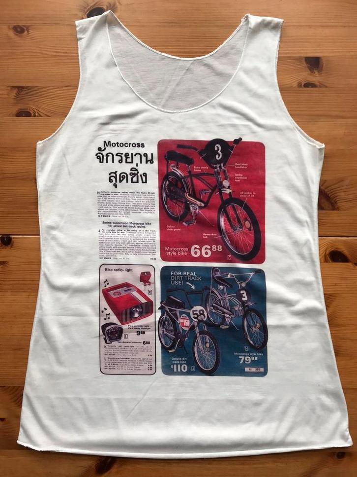 Motorcross witte mouwloze top print egf Thaise letters TT, Kleding | Dames, Tops, Zo goed als nieuw, Maat 38/40 (M), Wit, Zonder mouw
