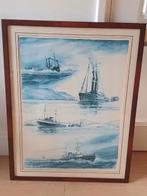 Ad. M. Oudes grote litho met stoomsleepboten Zwarte Zee, Antiek en Kunst, Kunst | Litho's en Zeefdrukken, Ophalen