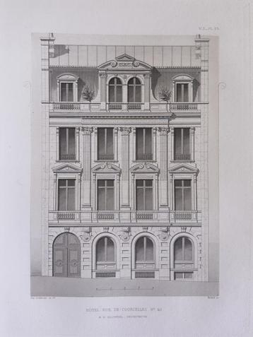 Originele prent 1877 – Gravure gevel Haussmann gebouw Parijs beschikbaar voor biedingen