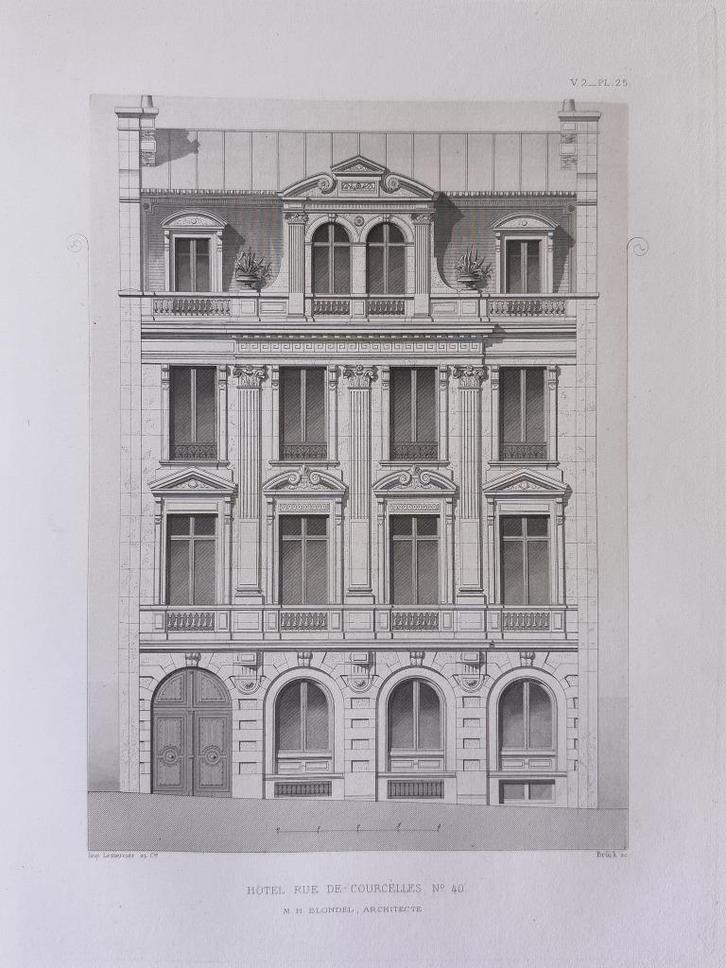Originele prent 1877 – Gravure gevel Haussmann gebouw Parijs, Antiek en Kunst, Kunst | Etsen en Gravures, Verzenden