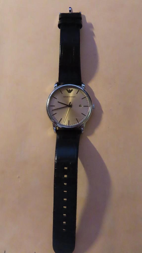 Herenhorloge Emporio Armani, Sieraden, Tassen en Uiterlijk, Horloges | Heren, Gebruikt, Polshorloge, Overige merken, Staal, Leer