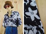 Vintage blouse bloemenprint donkerblauw & wit maat XL | 389D, Blauw, Vintage, Zo goed als nieuw, Maat 46/48 (XL) of groter