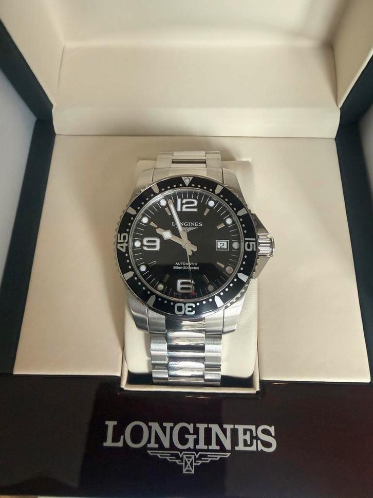 Longines Hydroconquest black bezel 43mm, Sieraden, Tassen en Uiterlijk, Horloges | Heren, Zo goed als nieuw, Overige merken, Staal