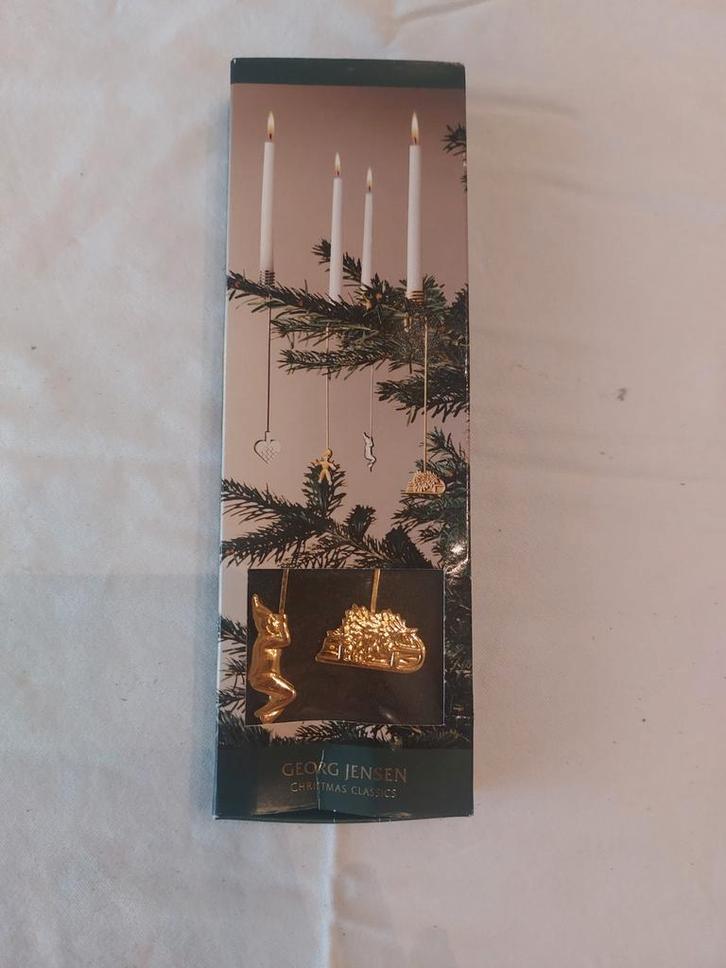 Georg Jensen gouden kaarsenhouders elf en slee, Diversen, Kerst, Gebruikt, Ophalen of Verzenden