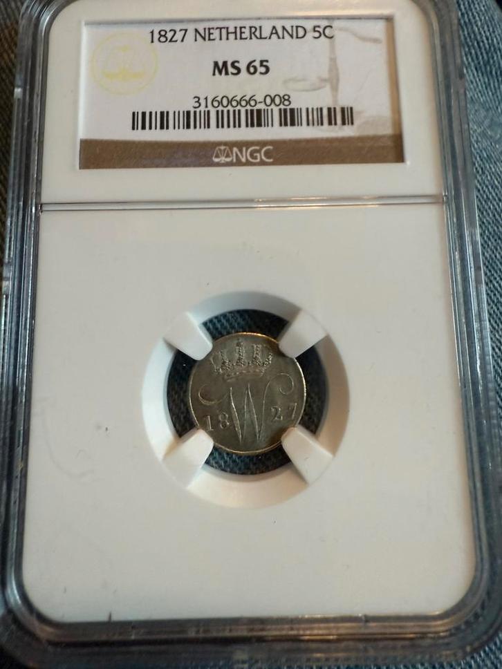 5 cent willem I 1827 MS65, Postzegels en Munten, Munten | Nederland, Losse munt, 1 cent, Koning Willem I, Zilver, Ophalen of Verzenden