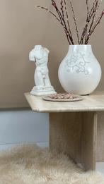 Vintage natuursteen Travertine bijzettafel / salontafel, Ophalen, Overige materialen, 50 tot 100 cm, .