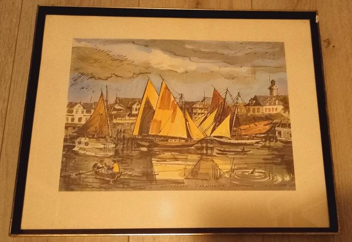 Inkttekening Waterkant Suriname, Antiek en Kunst, Kunst | Tekeningen en Foto's, Ophalen