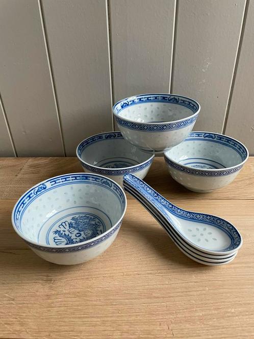 Vintage Chinese porseleinen rijst kommen lepels rijst-ajour, Huis en Inrichting, Keuken | Servies, Nieuw, Kom(men), Overige stijlen