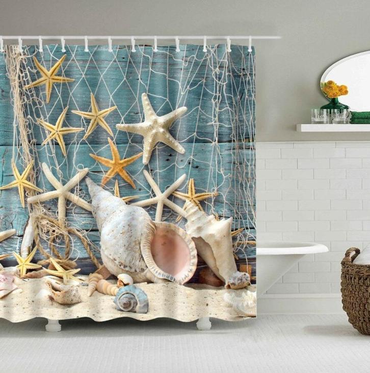 Schelpen Douchegordijn / Douche Gordijn Badkamer Zee Strand, Huis en Inrichting, Badkamer | Badtextiel en Accessoires, Nieuw, Overige typen