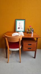 Retro Bureau met Lades, vintage teakhouten desk, werkplek, Ophalen, Gebruikt, Vintage, Nvt