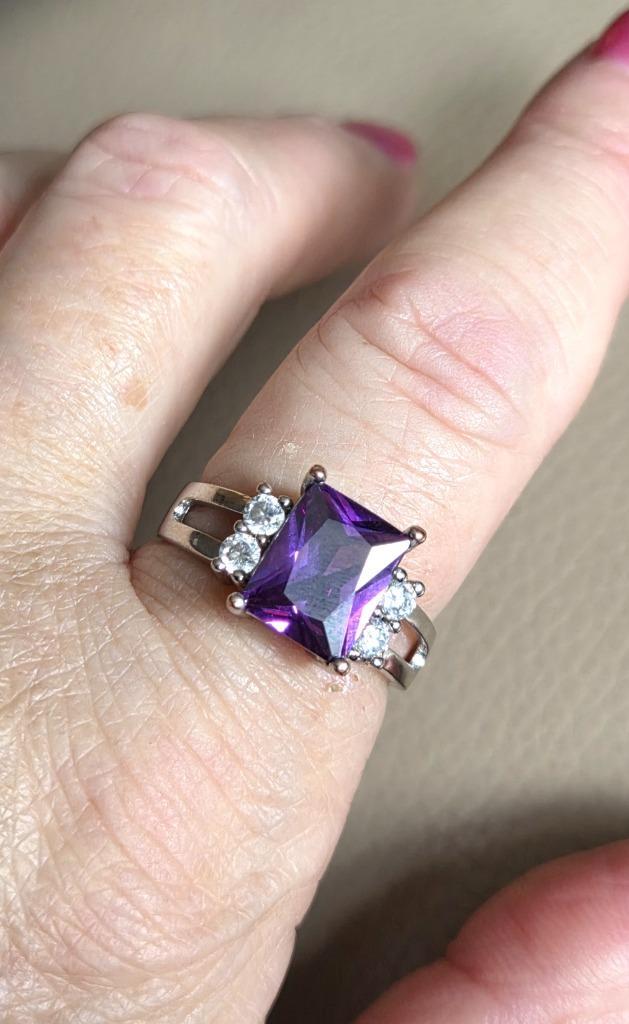 Maat 19 - Mooie zilveren (925) ring AMETHIST en ZIRKONIA, Sieraden, Tassen en Uiterlijk, Ringen, Zo goed als nieuw, Dame, 19 tot 20