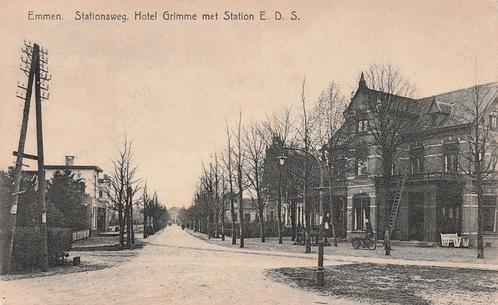 HE024 Emmen Stationsweg met station 1934 uitg. ten Kate, Verzamelen, Ansichtkaarten | Nederland, Gelopen, Drenthe, 1920 tot 1940