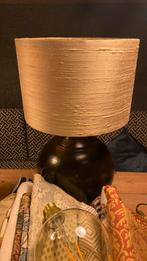 Lampenkap tafellamp van ruwe zijde goud/creme, Rond, Ophalen of Verzenden, Zo goed als nieuw