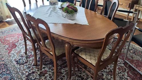 Frans eikenhouten tafel met 6 stoelen, Huis en Inrichting, Complete eetkamers, Zo goed als nieuw, Ophalen