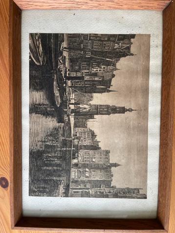 Amsterdamse Grachten ets in lijst beschikbaar voor biedingen