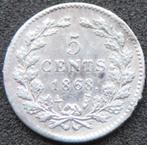 5 Cent 1868, Koning Willem III, Verzenden, Zilver, Losse munt